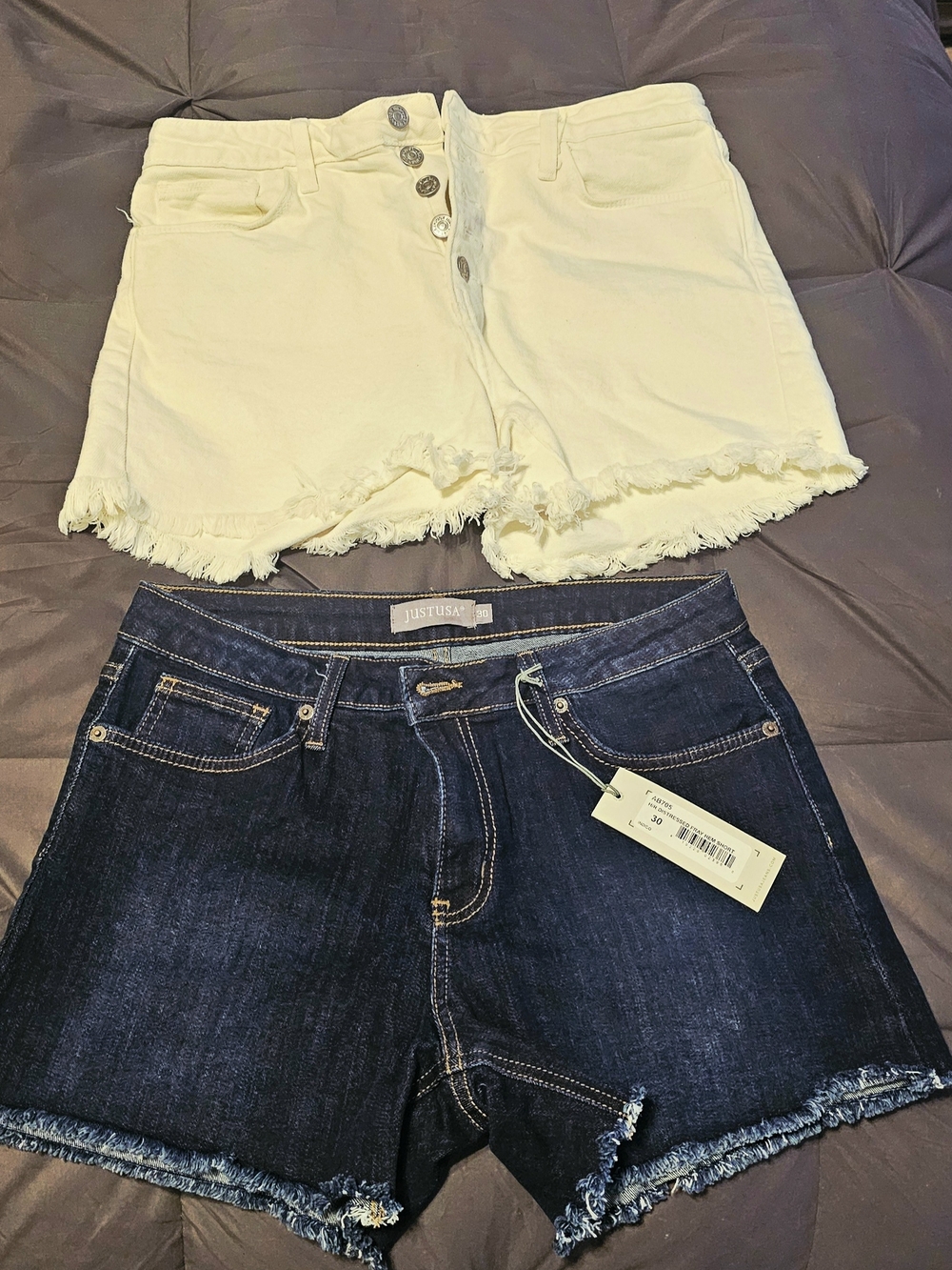 Just USA Cream Frayed Button-Front Shorts & Dark Indigo Denim Cutoffs